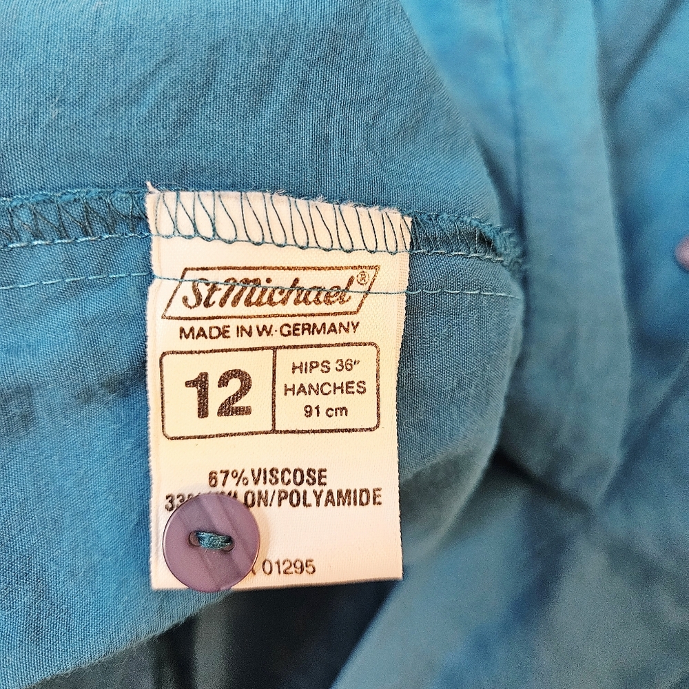 Vintage 80s Teal Blue High Neck Blouse With Gathered Shoulders Small/Medium - Picture 7 of 11